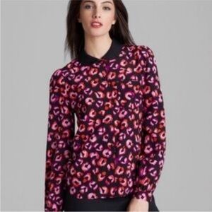 Kate Spade Silk Black Animal Print Abstract Long Sleeve Button Down Women’s Sz 6
